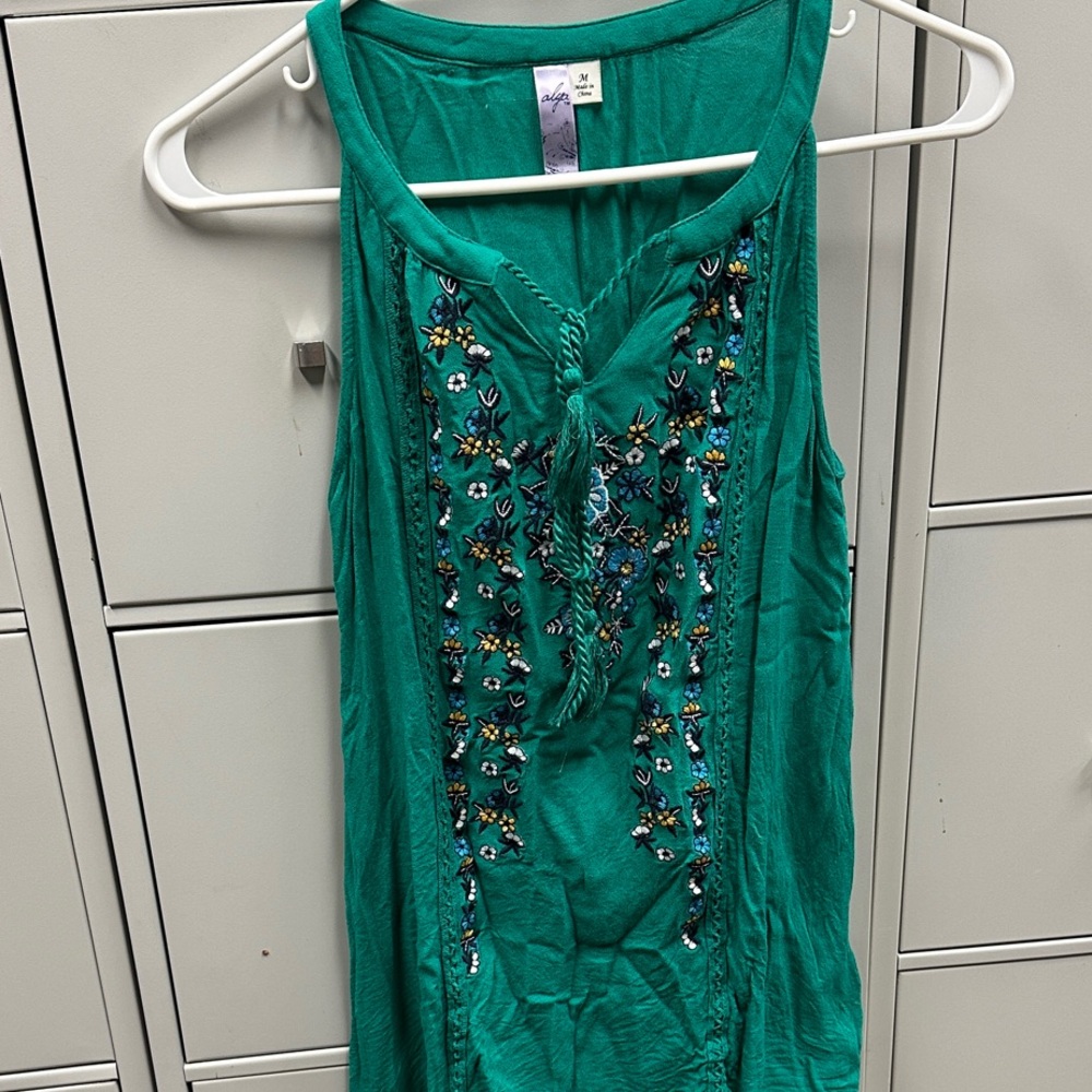 Floral Embroidered Green Top